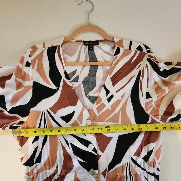 Tribal Femme Pink Tropical Maxi Shirt Dress V-Neck Womens Size Medium Flowy - Picture 10 of 12